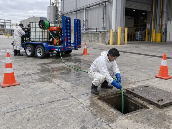 Trabajo de destape de alcantarillado en instalaciones industriales