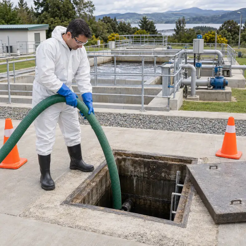Instalación de tratamiento de aguas servidas y cámaras sanitarias